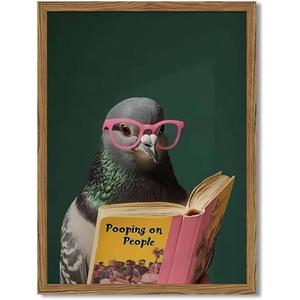 Funny Bathroom Wall Art Cheeky Pigeon Reading Pooping on People Poster Trendy Humorous Bathroom Sign Prints Humor Quirky Green Wall Decor for Dorm Toile 12x16in Unframed