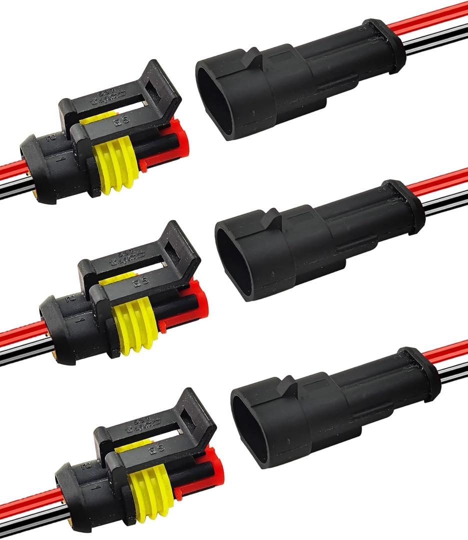 14 AWG 2 Pin Waterproof Connector, 2 Wire Automotive Waterproof Electrical Connectors, 14 Gauge Male and Female Way Connectors Harness 12V Quick Connect for Car Truck Boat Motorcycle -3 Pack