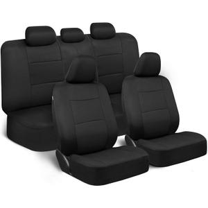 BDK PolyPro Car Seat Covers Full Set in Solid Black, Front and Rear Split Bench Seat Covers for Cars, Easy to Install Car Seats Cover Set and Accessories for Auto Trucks Van SUV - Solid Black