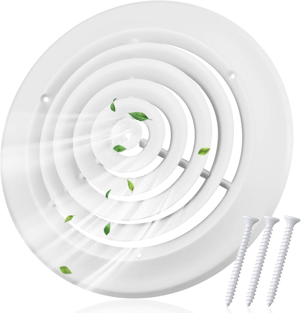 Therwen 1 Pcs 12 Inch Round Vent Cover, White Round Ceiling Diffuser with Screws HVAC Vent Duct Cover Replacement Exhaust Fan Covers for Home Office Kitchen Ventilation Use, Outer Dimensions 15-15/16"