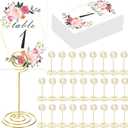 26 PCS Table Number Holder - Card Stand Wire Photo with Floral Cards, Place for Weddings Party Office Paper Memo Menu Note Clips, Gold