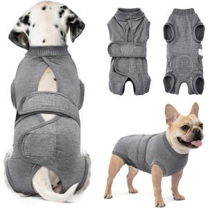 SlowTon Dog Recovery Suit - Breathable Adjustable Dog Onesie for Female Male Dogs, Anti Licking Cone Alternative Dog Body Suit After Surgery Spay Neuter(Grey,X-Large(Back:17.7"-19.3")