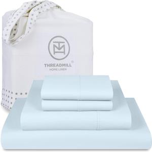 Threadmill Supima King Size Sheets, 1200 Thread Count, 4 Piece American Luxury Bed Sheets for King Mattress, 5 Star Hotel Quality Cotton Sheets with Elasticized Extra Deep Pocket, Light Blue