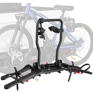 JOYTUTUS Compact & Lightweight 2-Bike Hitch Bike Rack, 150 LBS Capacity for Car SUV Truck with 1/2 Receiver, Easy Install Tilting Folding Anti-Wobble Bike Carrier, Fits Most Wheelbases (Max 53'')