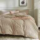 JELLYMONI Khaki Duvet Cover King Size, 3pcs Washed Microfiber Bedding Set, Soft Breathable Seersucker Duvet Cover Set with Zipper Closure and Corner Ties for All Seasons (King(104"90"))