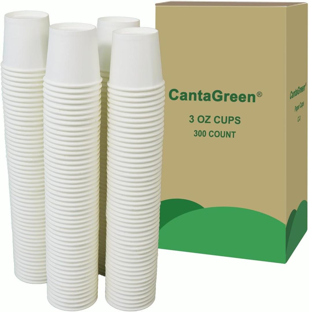 CantaGreen 3 OZ Heavy duty Cups,300 Count White Paper Bath Cup