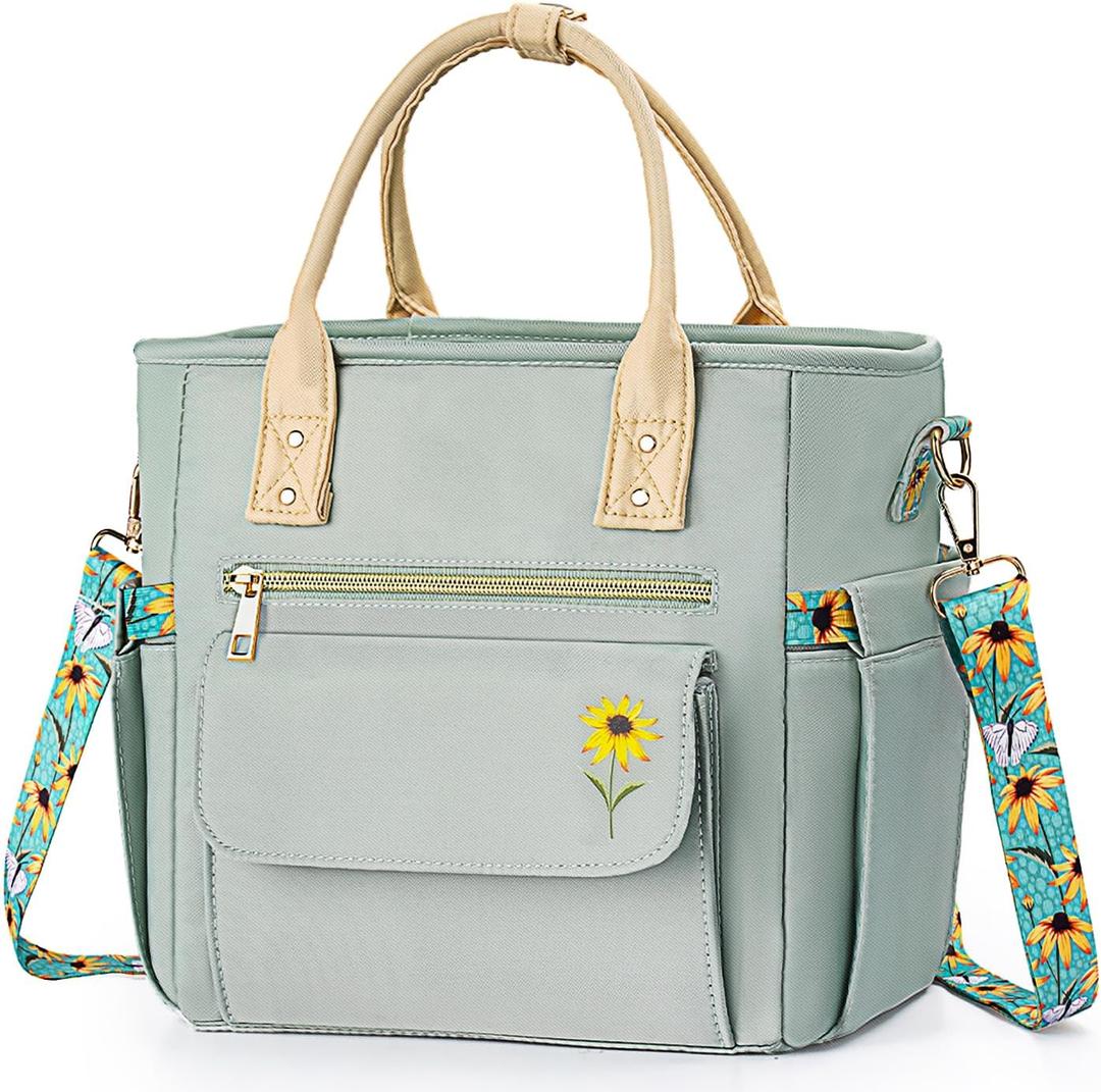 Deluxe Insulated Lunch Box Bag Women - Leakproof Waterproof Cooler with Multi Pockets Removable Strap for Work Picnic - Teacher Mothers Day Christmas Birthday Gifts (Small 11L, Green)