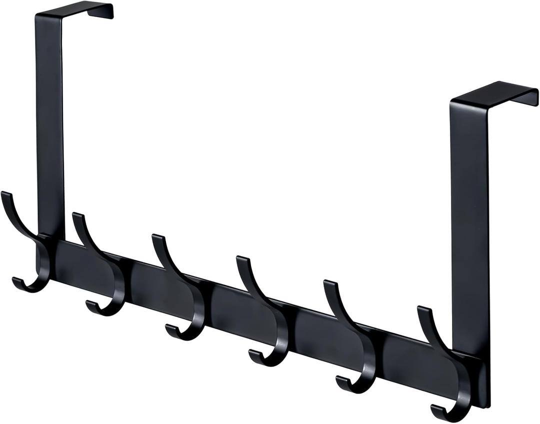 BOOMIBOO Over The Door Hooks, Sturdy Door Hanger, Towel Rack Towel Hooks for Bathroom 12 Hooks Large Over The Door for Bathroom, Bedroom Kitchen (Black)