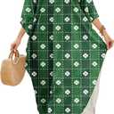 MAKABO Kaftan Dresses for Women Caftans Moo Moos V Neck Beach Swimsuit Cover Up Boho Hawaii Maxi Dress (Small-Medium, St Patricks Grid)