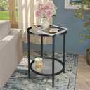 2 Tier Round Side Table, Black End Table with Glass Top, Modern Metal Clear Coffee TableSmall Accent Tables for Living Room, Bedroom, 18" x 18" x 24"