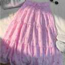 Milumia Women's Striped Bow Print Tiered Layered Long Skirt Summer Vacation Flowy Maxi Skirts (Pink, S)