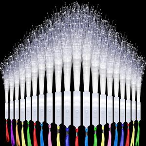 128 Pack White Fiber Optic Wand Glow Wand LED Light Up Wand Bulk with 3 Flashing Models Flashing Sticks for Glow in The Dark Birthday Party Favor Wedding Halloween Christmas, 8 Colors