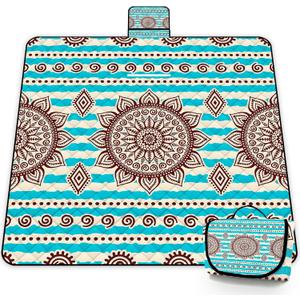 Poedist Extra Large Picnic Blanket Waterproof,80"x 80"Foldable Machine Washable Beach Blanket,Outdoor Blanket for 6-8 Adults,Suitable for Indoor Crawling,Park Beach,Camping,Hiking,Family Travel (Brown Green)