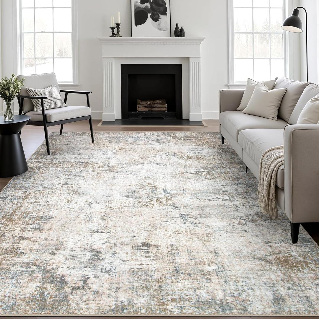 10x14 Area Rug Living Room: Modern Washable Indoor Carpet Brown | For Bedroom Dining Room Farmhouse Nursery Hallway Office,Modern Abstract,Machine washable,Non-Slip,Stain Resistant,Indoor