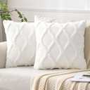 MIULEE Spring Decorative Throw Pillow Covers Cream White 18x18 Inch Set of 2, Soft Plush Faux Wool Couch Cushion Covers Farmhouse Throw Pillows for Couch Bed Sofa Living Room