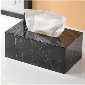 Resin Tissue Box Holder,Facial Napkin Holder for Bathroom Vanity Countertop,Rectangular Tissue Dispenser,Decorative Tissue Container for Living Room,Creative Marble Pattern (Black)