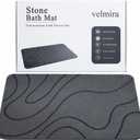 Stone Bath Mat, Quick Dry Shower Mat, Diatomaceous Earth Shower Mat, Non-Slip Hard Surface, Ultra Absorbent Bathroom Floor Mat for Tub, Entry, or Sink  23.6" x 15.4", Gray (Wave) (Grey)