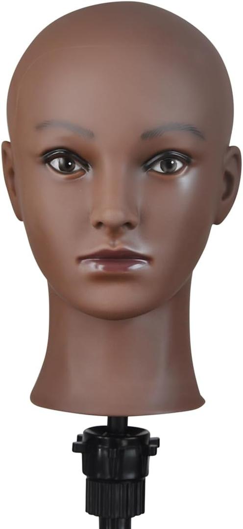 3 x Soft Bald Mannequin Head, Professional Cosmetology Female Head for Wig Making Hat and Glasses Display Bald Model Doll Head Brown Color
