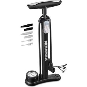 MOHEGIA Bike Floor Pump with Gauge: Air Bicycle Pump with High Pressure 160 PSI, Fits Schrader and Presta Valve - Inflator with Ball Pump Needles for MTB Road Bike, Ball, Balloon, Inflatables (Black)