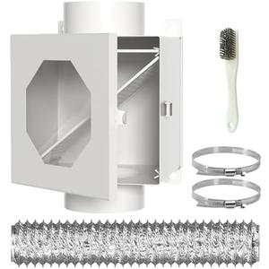 Dryer Duct Lint Trap, Metal Indoor Dryer Vent Box with 4inch 5FT Dryer Vent Hose, 2 Clamps, 2 Stainless Steel Mesh, Secondary Lint Trap for Electric Clothes Dryers -Complete Dryer Vent Cleaning System