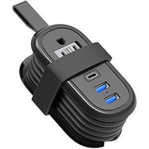 BEVA Travel Power Strip with USB C Ports, 4FT Extension Cord, 2 Outlets, 3 USB Ports, Cruise Ship Essentials (3.4A Charge, Black)