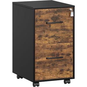 SONGMICS File Cabinet, Pre-Assembled Except Wheels and Handles, Office Filing Cabinet with Lock, for A4, Legal, Letter Sized Documents, 17.7 x 14.4 x 25.4 Inches, Rustic Brown and Black UOFC112B02