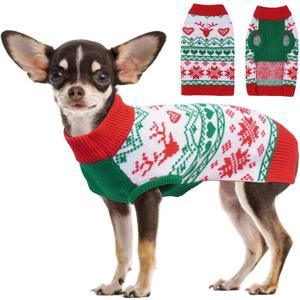 Yternal Christmas Dog Sweater with Leash Hole, Cozy Knit Holiday Pullover for Small Medium Large Dogs, Cute Winter Holiday Coat, Warm Festive Reindeer Snowflake Xmas Jumper Red S