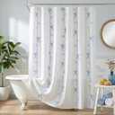 Seasonwood Blue Bow Shower Curtain with Cording Bow Embroidery 72x84 Inches