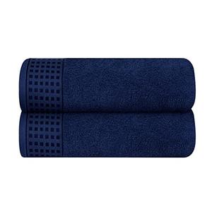 GLAMBURG 100% Cotton 2 Pack Oversized Bath Towel Set 28x55 Inches, Ultra Soft Highly Absorbant Compact Quickdry & Lightweight Large Bath Towels, Ideal for Gym Travel Camp Pool - Navy Blue