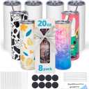 8 Pack 20oz Sublimation Tumbler Blanks Skinny Straight in Bulk, Stainless Steel Insulated Sublimation Tumbler with Polymer Coating for Heat Transfer, With Lid, Straw, ribbon, Gift box