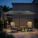 15FT Patio Umbrella with Solar Lights, Double-Sided Extra Large Outdoor Table Umbrella with Base Included, Heavy-Duty 12 Iron Ribs Market Umbrella for Garden, Pool, Backyard, Gray