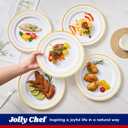 JOLLY CHEF 100 Pieces Gold Plastic Plates, 10 Inch Elegant Disposable Dinner White with Gold Rim, Disposable Plastic Plates for Christmas, Birthdays and Weddings