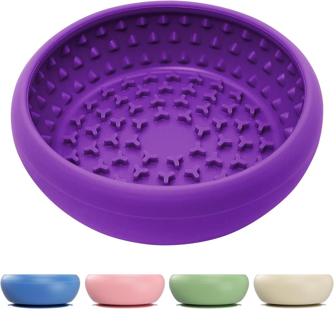 Dog Lick Bowl, BPA-Free Silicone Slow Feeder Lick Mat for Small and Medium Dogs, Non-Slip & Dishwasher Safe (PurpleL) (Large)
