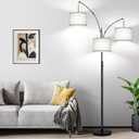 Dimmable Floor Lamp, 3 Lights Black Arc Floor Lamp, Modern Tall Standing Tree Lamp with Grey Linen Shades & Heavy Base, 3000LM LED Bulbs, Bright Lighting for Living Room, Bedroom, Office & Reading