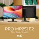 msi PRO MP251 E2 24.5-inch IPS 1920 x 1080 (FHD) Gaming Office Monitor, 120Hz, Adaptive-Synch, HDR Ready, HDMI, VGA & Display Port,VESA Mountable, Tilt, Speaker, 1ms, Black
