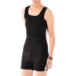 BaronHong Women Lesbian Tomboy Chest Binder Quick-Drying Swimwear Set Tank Top+Swimming Pants (3X-Large, Black)