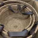 GIB Round Wicker Woven Seagrass Storage Baskets with Leather Handles Set of 3, Natural Decorative Braided Rope Wicker Baskets Bins for Shelves Blankets Organizing, 13", 12" & 11"