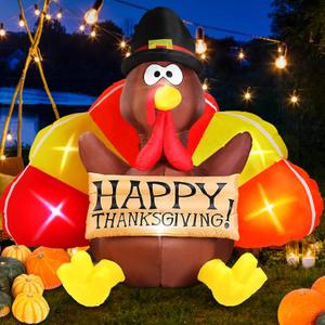 Danxilu 6FT Thanksgiving Inflatables Turkey Decorations with Colorful Tail & Pilgrim Hat, Blow up Turkey Inflatable Outdoor Decor Built-in LEDs Fall Blowup for Yard Harvest Outside Lawn Holiday