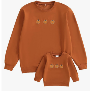Halloween Mommy and Me Outfit Pumpkin Embroidered Long Sleeve Crewneck Sweatshirts Pullover Top, L