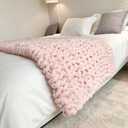 Chunky Knit Blanket Throw 40"×40", Chenille Throw Blankets, Handmade Warm & Cozy Blanket Couch Bed Home Decor, Soft Breathable Fleece Banket, Christmas for Couch Bed Sofa Best Gift (Pink), 40\"x40\"
