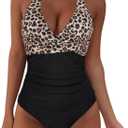 SUUKSESS Women Sexy Halter Tankini Bathing Suits Slimming Tummy Control High Waisted Swimsuits 2 Piece (Black, L)