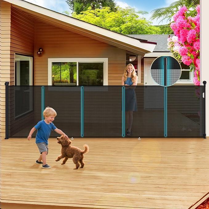 160'' Retractable Baby Gates Extra Wide, 42" Extra Tall Retractable Dog Gate for Doorways,13 Foot Safety Upgrade Extra Long White Retractable Baby Gate for Stairs, Indoor/Outdoor Retractable Gate