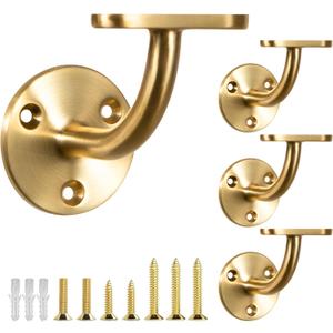 Heavy Duty Gold Handrail Brackets for Indoor Stairs, 304 Stainless Steel Stair Railing Bracket, Wall Mount Banister Brackets for Wood & Metal Stair Railing (4 Pack)