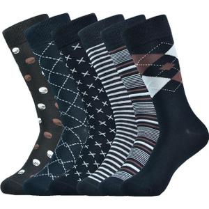 Mens Dress Socks Business Casual Pattern，6-Pairs Bamboo Crew Sock for Men Shoe Size 8-13 (Black, M)