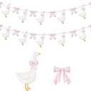 TaoBary 2 Set Bow Silly Goose Birthday Banner One Silly Goose Party Decoration for Farm Animal Baby Shower Birthday Party Decorations(Pink)