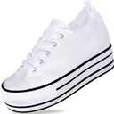 Women's Platform Sneakers 3 Inches Height Boost Canvas Hidden Heel Wedge Sneakers, Casual Height Increase Fashion Shoes for Women and Girls, White US 6