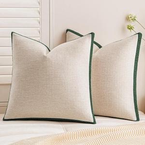 a moment Christmas Dark Green Loop Yarn Linen-Like Pillow Cover Natural Soft Decorative Throw Pillow Case Farmhouse 18x18 Inch, Textured Cushion Cover for Sofa Bed, Wrinkle-Resistant Home Decor