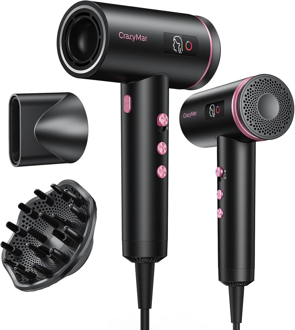 Hair Dryer, 1800W Ionic Hair Dryer with 3 Smart Mode (Baby/Men/Women), High Speed Brushless Motor for Fast Drying (2-5 Mins), Lightweight Hair Dryers for Women, for Home & Travel(Pink)