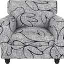 SearchI Stretch Sofa Cover Printed Couch Covers, Floral Pattern 2 Piece Armchair Slipcover with Separate Chair Cushion Cover, Washable Furniture Protector for Living Room(Armchair, Grey Lotus+White) (Small)