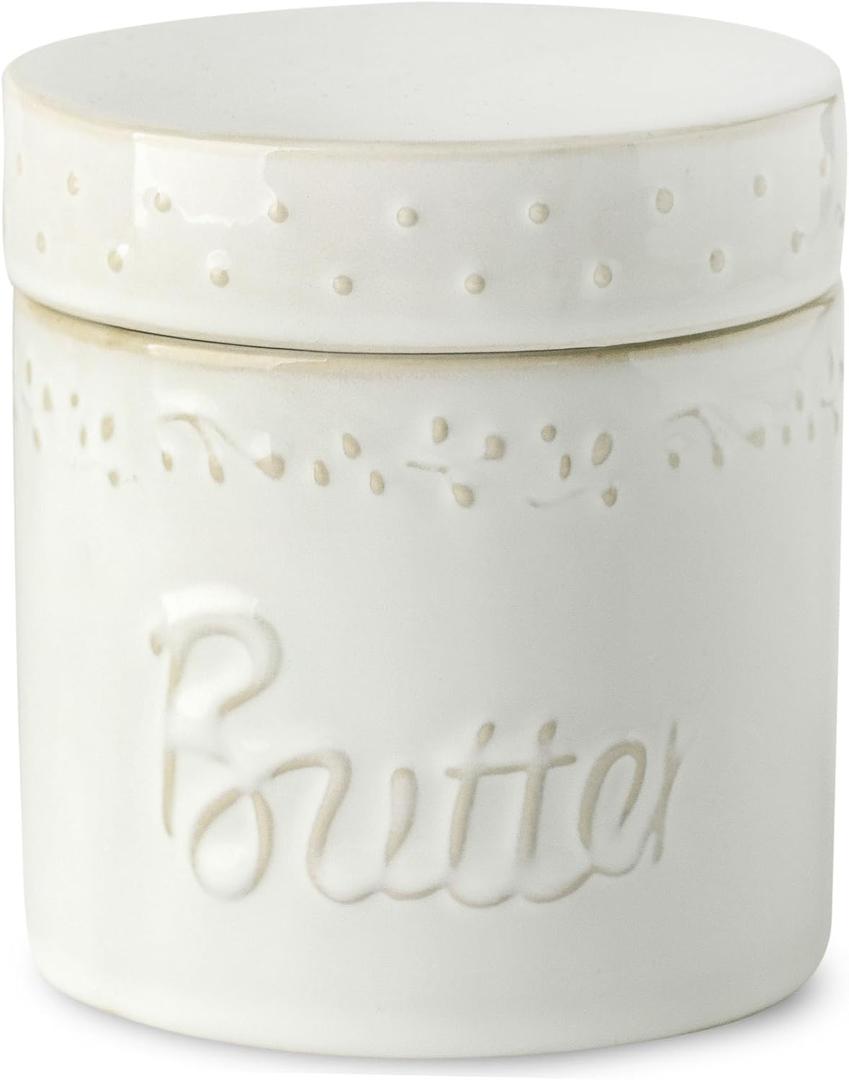 Farmhouse Ceramic Butter Crock, 7 OZ Butter Keeper for Counter, French Butter Dish Big Capacity (white, Large)